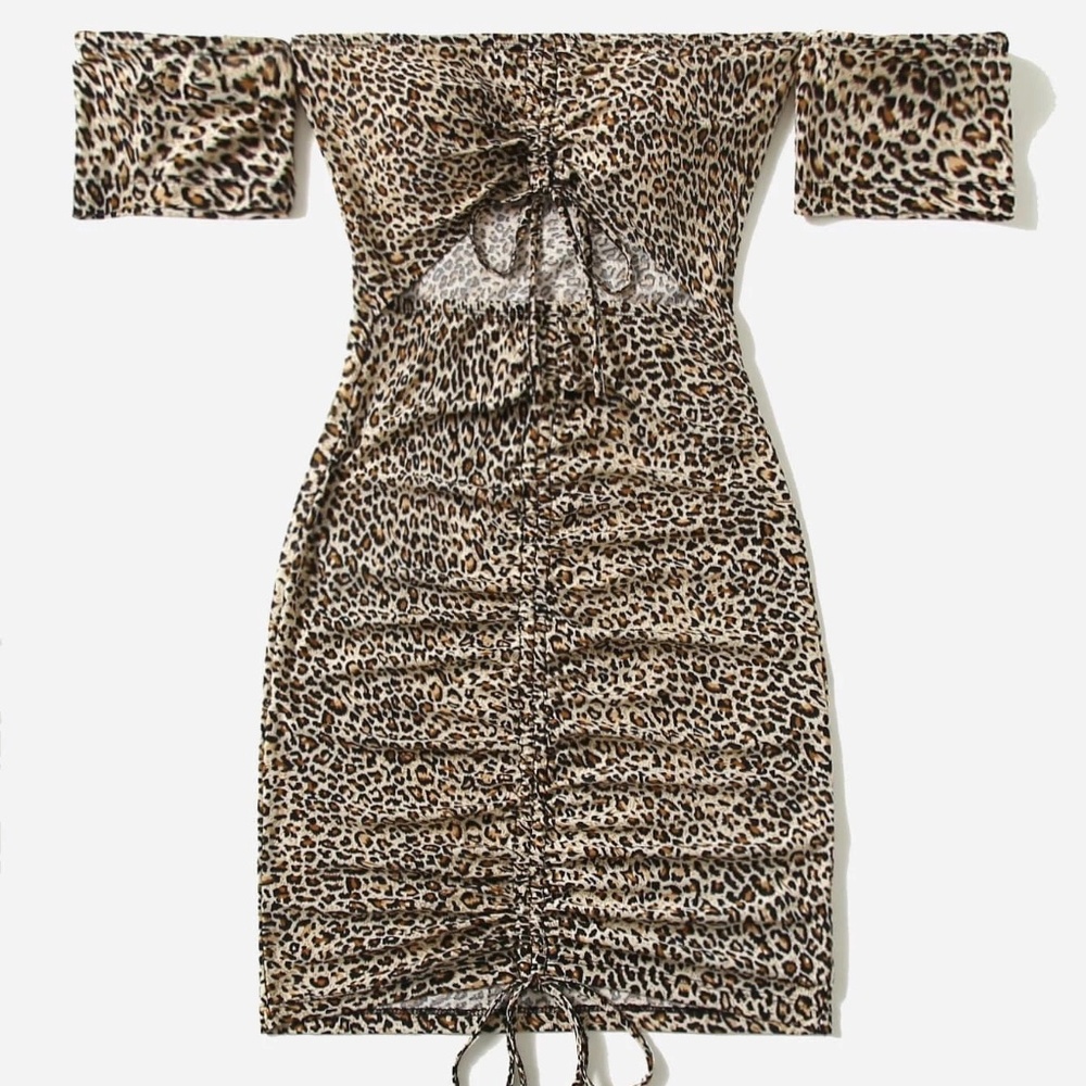 SHIEN Leopard Print Off Shoulder Dress